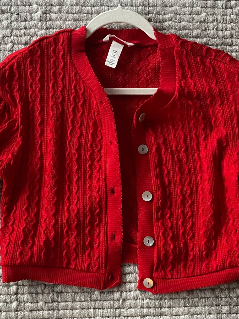 H&M Red Cable-Knit Button Front Cardigan - Women